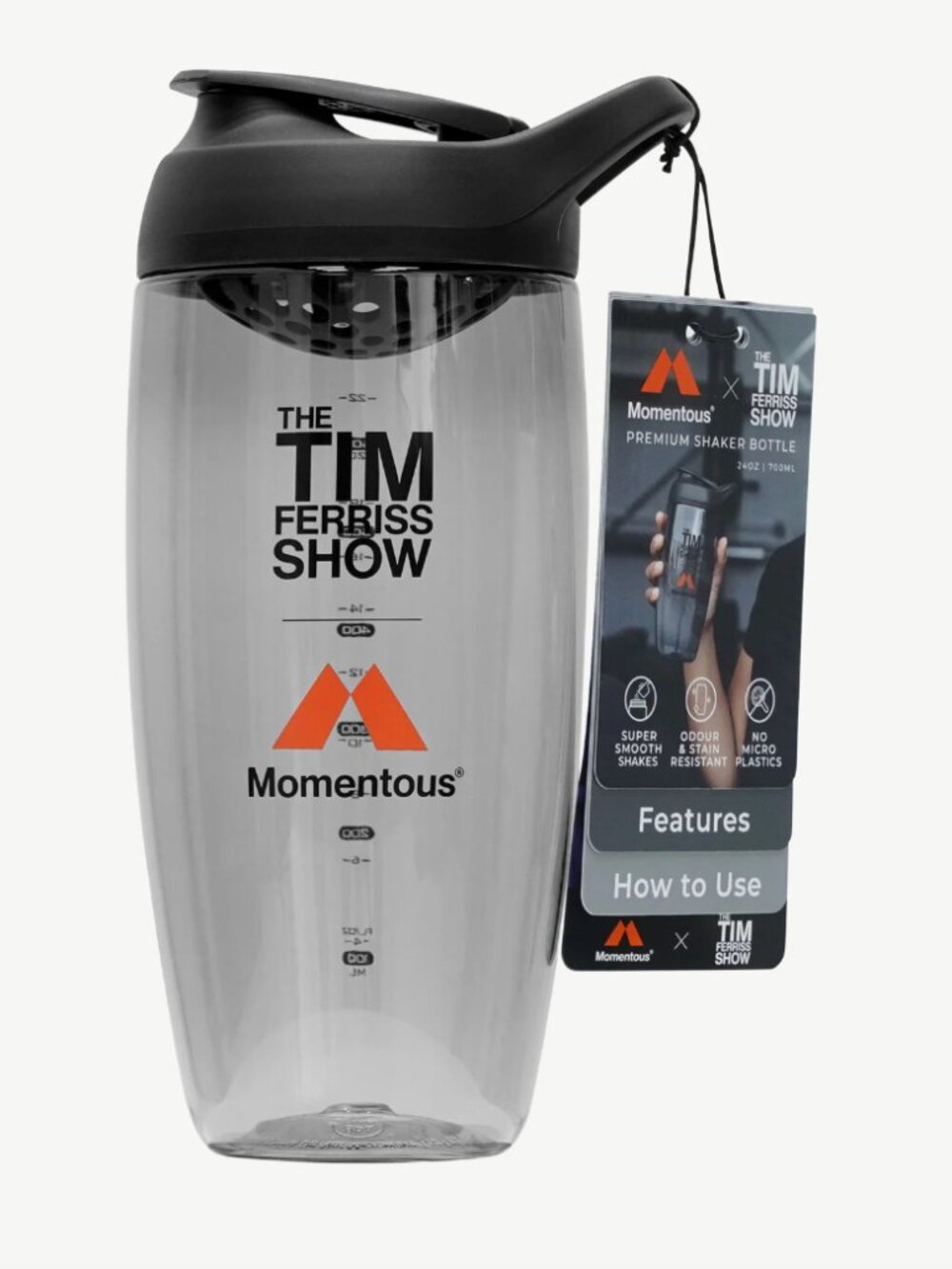 Momentous x Tim Ferriss Show Premium Shaker Bottle 24oz New